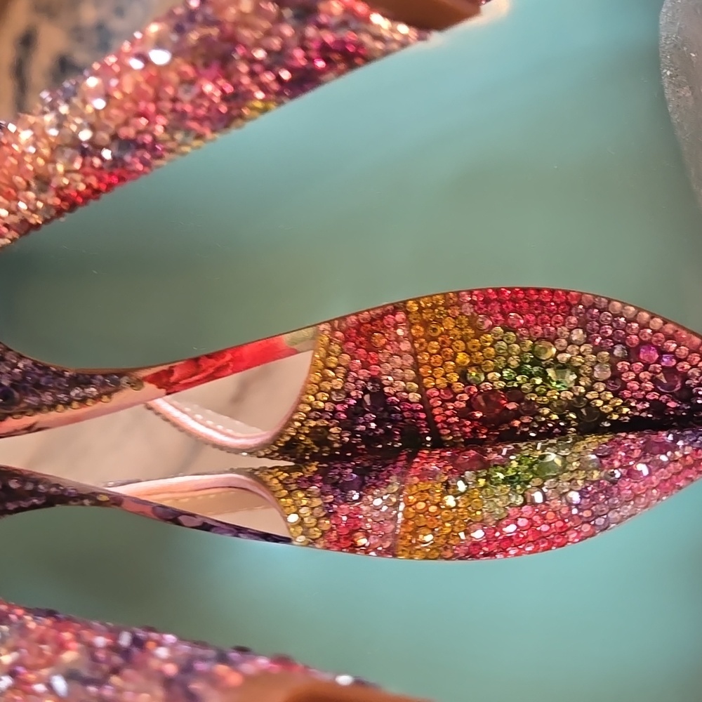 Betsey Johnson Floral Mina Crystal Pink Embellished 4" Heels. New Without Box. - Picture 10 of 17